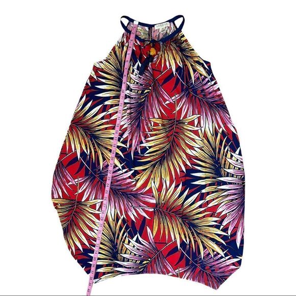 Studio JPR Halter Summer Dress Palm Leaves Red Blue Tassels Size Small - Picture 8 of 9